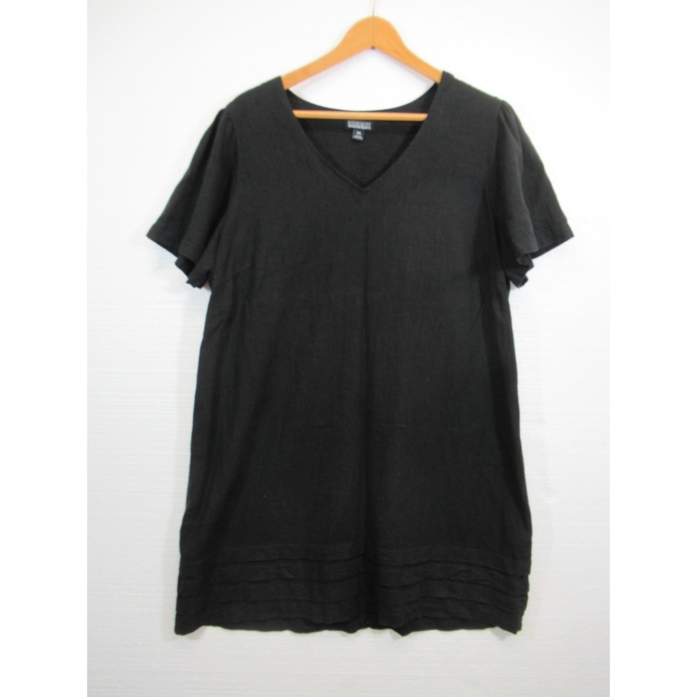 Nicole Miller Linen Blend Dress Plus Size 2XL Black Short Sleeve Pleated